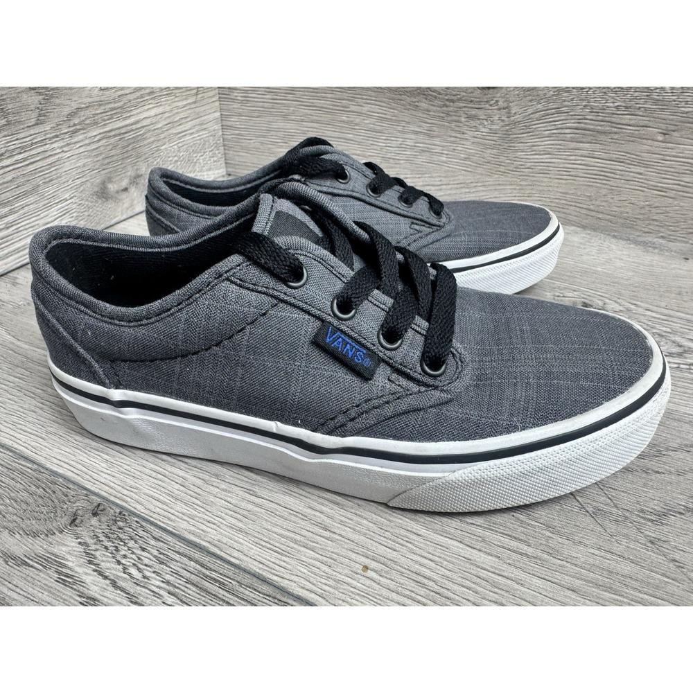 VANS Unisex Kids Gray Canvas Low Top Lace Up Sneakers Round Toe Size Youth 13.5